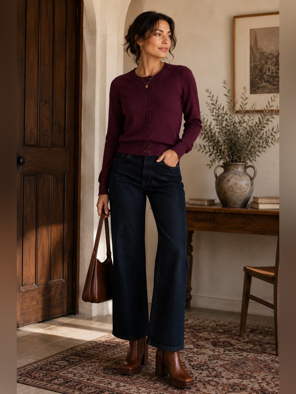 Banana Republic Plum Cardigan | Size Small | Soft Cotton Blend